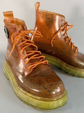 MELISSA x VIKTOR & ROLF Size 12 Brown Yellow Dots Acetate Lace-Up Ankle Boots